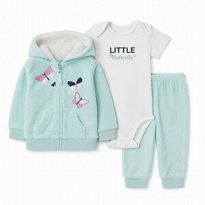 Carter’s Baby Girl 3-Piece Outfit Set Butterfly Hoodie, Bodysuit Pants 6 Months